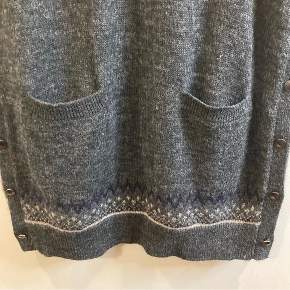 CASSIS Sz  M/L Merino Mohair Side Buttons Pockets Fair Isle Style V-Neck Tunic - Picture 3 of 6